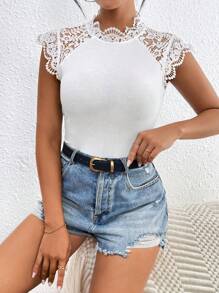 SHEIN Frenchy Body donna elegante con lavorazione in pizzo per l'estate, adatto per il quotidiano - Bianco - Visualizzare 6