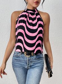 SHEIN Unity Top de mujer con diseño de hombros descubiertos y estampados coloridos aleatorios - Rosa - Ver 1