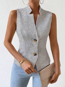 Chiquease Áo vest nữ có vạt áo một nút đơn dành cho doanh nhân cho mùa xuân và mùa hè - Màu Xám nhạt - Xem 5