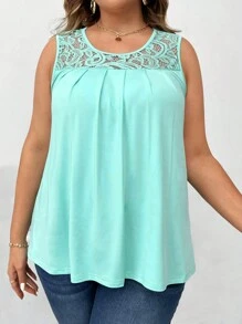 EMERY ROSE Top de encaje con diseño de unicolor y detalles de encaje, ideal para tallas grandes - verde menta - Ver 6