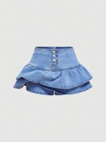 SHEIN MOD Women Sexy Summer Denim Mini Skirt With Ruffle Hem