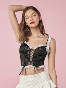 Enchnt Mujeres Elegante Top de tirantes con encaje y espalda abierta con nudo para el verano