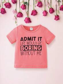 嬰兒女童標語印花上衣 - 橘色 - 查看 7