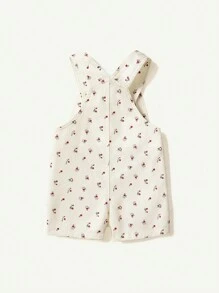 Cozy Pixies Ensemble de 2 pièces pour bébé fille, Haut tricoté à col rond et à manches courtes douces unicolore & Barboteuse imprimée florale à bretelles - Rose bonbon - Voir 2