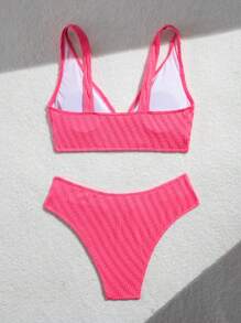 SHEIN Swim Set Bikini Da Donna Tinta Unita Semplice Elegante Da Indossare Ogni Giorno, Spiaggia Estiva