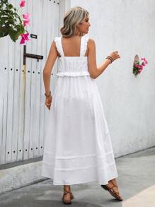 SHEIN VCAY Women's Solid Color Simple Square Neck Sleeveless Dress - White - View 2