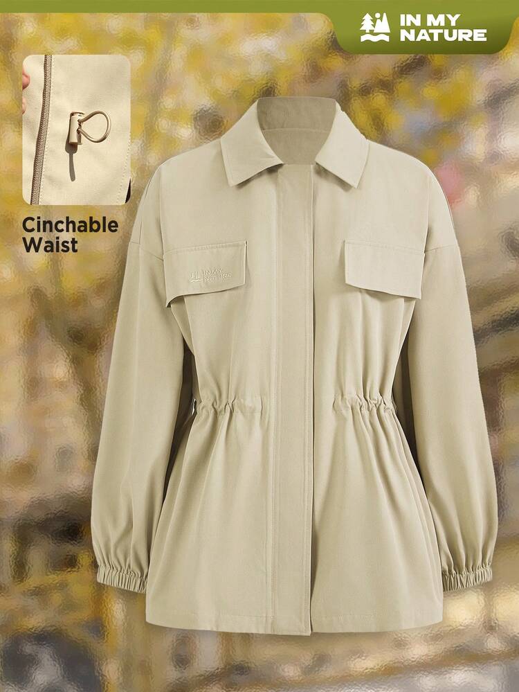 Flap Pocket Drop Shoulder Zip Up Jacket