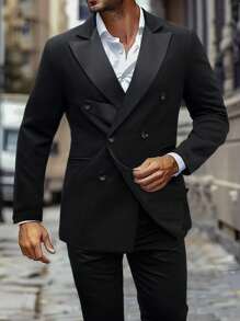 Manfinity Mode Bộ áo khoác nam hai dây có cổ phẳng và quần thẳng - màu đen - Xem 3