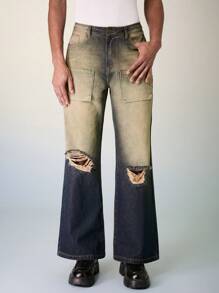 Manfinity Roghcode Men Retro Nostalgic Neutral Style Wide Leg Jeans - Dark Wash - View 5