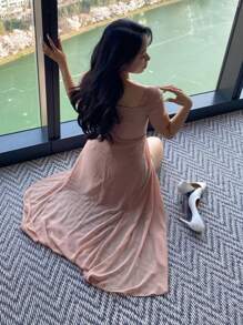 DAZY 女性時尚優雅流暢連衣裙 - 粉色 - 查看 6