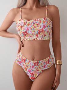 SHEIN Swim Bộ bikini in hoa ngẫu nhiên dành cho nữ, thích hợp cho kỳ nghỉ ở bãi biển, bãi biển mùa hè - Nhiều màu - Xem 4