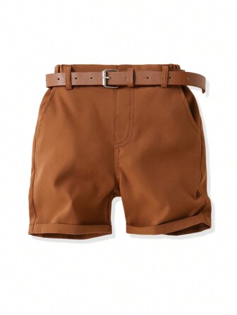 Jungen lässige und bequeme einfarbige gewebte Gürtel-Shorts für Frühling und Sommer