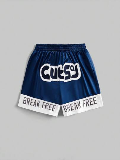Street Life Shorts De Boxe En Satin Avec Patchwork Et Broderie De Slogan Pour Femme Style De Rue Loisirs Sports