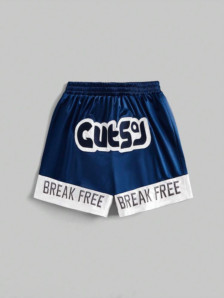 Street Style Leisure Sports Slogan Embroidery Patchwork Satin Boxing Shorts For Women