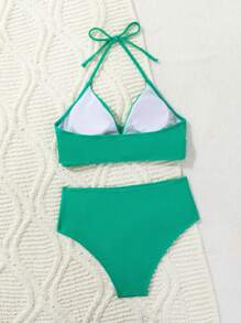 Swim Vcay 女士夏季服装女士时尚夏季假日风格海滩比基尼套装泳装套装，两件套比基尼套装，夏季海滩 - 墨綠色 - 查看 6