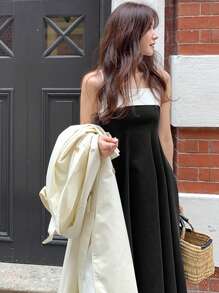 DAZY Women Fashionable Color-Block Spaghetti Strap Sleeveless Dress Summer Sundress,Casual Women Dresses Maxi Dress - Black - View 7