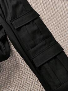 SHEIN Young Boy 1pc Casual Street Multi-Pocket Decoration Solid Color Elastic Waist Drawstring Pants