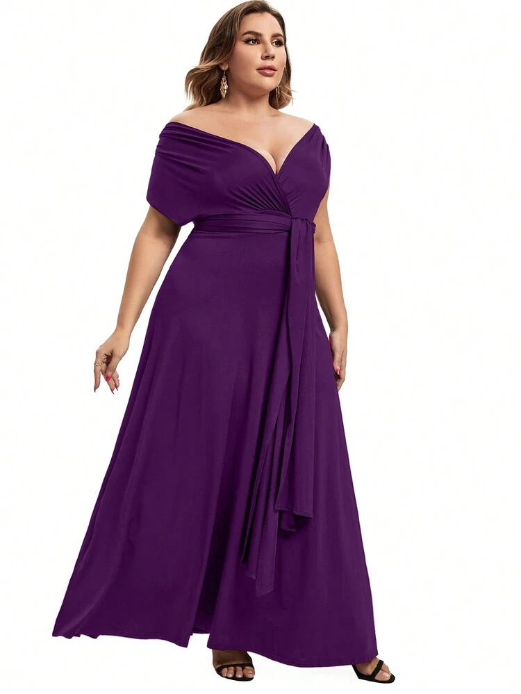 black sleeveless off the shoulder formal dresses under $100 Plus Size Elegant Solid Color Off Shoulder Dress For Women Summer