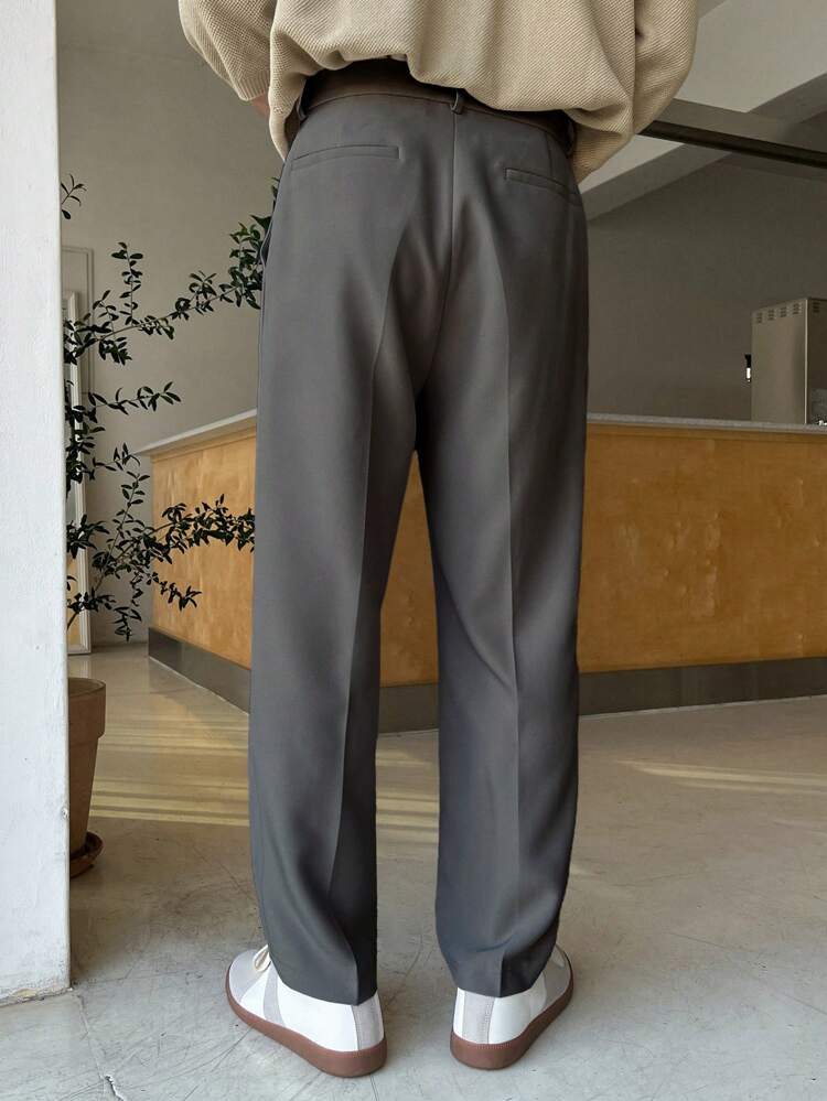 Men Casual Solid Color Tapered Suit Trousers Business Attire