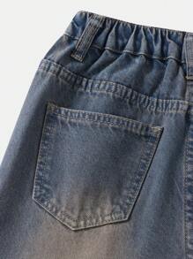 Tween Girl Vintage Phong Cách Mỹ Washed Wrinkle Loose-Fit Quần Jean Phong Cách Đường Phố - Rửa nhẹ - Xem 3