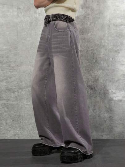 Manfinity Denimwave Y2K 90S Outfit Men's Baggy Denim Pants Ultra Wide Leg In Light Gray Perfect For Streetwear Ideal Fashion Forward Men Seeking Unique And Comfortable Jeans Oversize Long Acid Wash Dark Jean Cargo Plain Purple Party Hip Hop Rapper Going Out Hang Out Commute Street Vacation