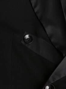 Manfinity Mode Bộ áo khoác nam hai dây có cổ phẳng và quần thẳng - màu đen - Xem 5