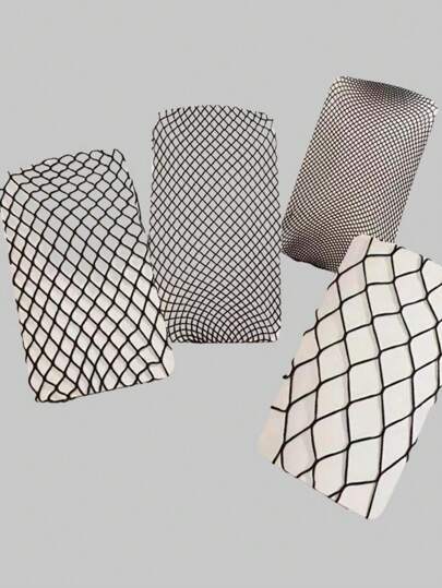 Goth 4 Pairs Women's Black Mesh Net Pantyhose Set, Suitable For Four Seasons