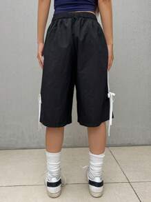 DAZY Mujeres, pantalones cortos a rayas con lazo de moda para ocasiones informales en verano