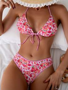 Swim Mod 花卉印花露背領夏季沙灘比基尼套裝 - 彩色 - 查看 8