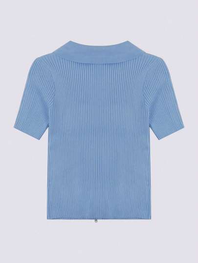 Slim Fit Knitted Cardigan With Double-Head Zipper And Lapel Short Sleeves