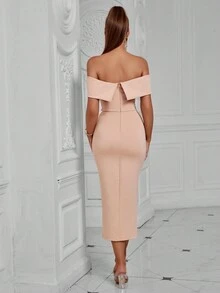 ADYCE Elegant One Shoulder Pleated Front Slit Backless Midi Party Dress For Prom Birthday Party Evening Date Homecoming Party Wedding Guest Cocktail Reception Family Festival - Apricot - View 2
