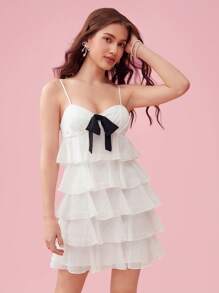 Enchnt Women Multi-Layer Design Spaghetti Strap Graduation White Summer Dress Hawaiian - White - View 4