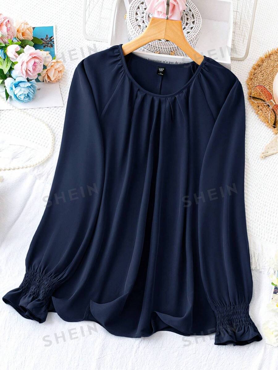Mujeres de talla grande moda camisa de manga larga de unicolor