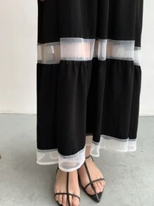 FRIFUL Đầm maxi thời trang nữ thiết kế lưới tương phản. - màu đen - Xem 5