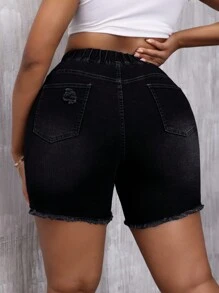 SHEIN SXY Plus Size Summer Casual Slim Fit Distressed Denim Shorts