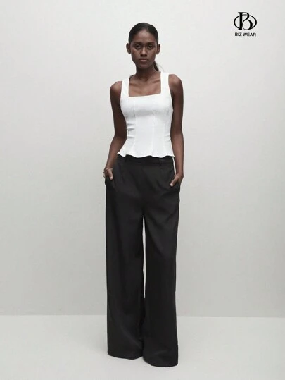 BizChic Women's Basic Square Neck Wide Strap Fitted Camisole Top, Urban Commute Office Business Casual Wear, Party & Gathering