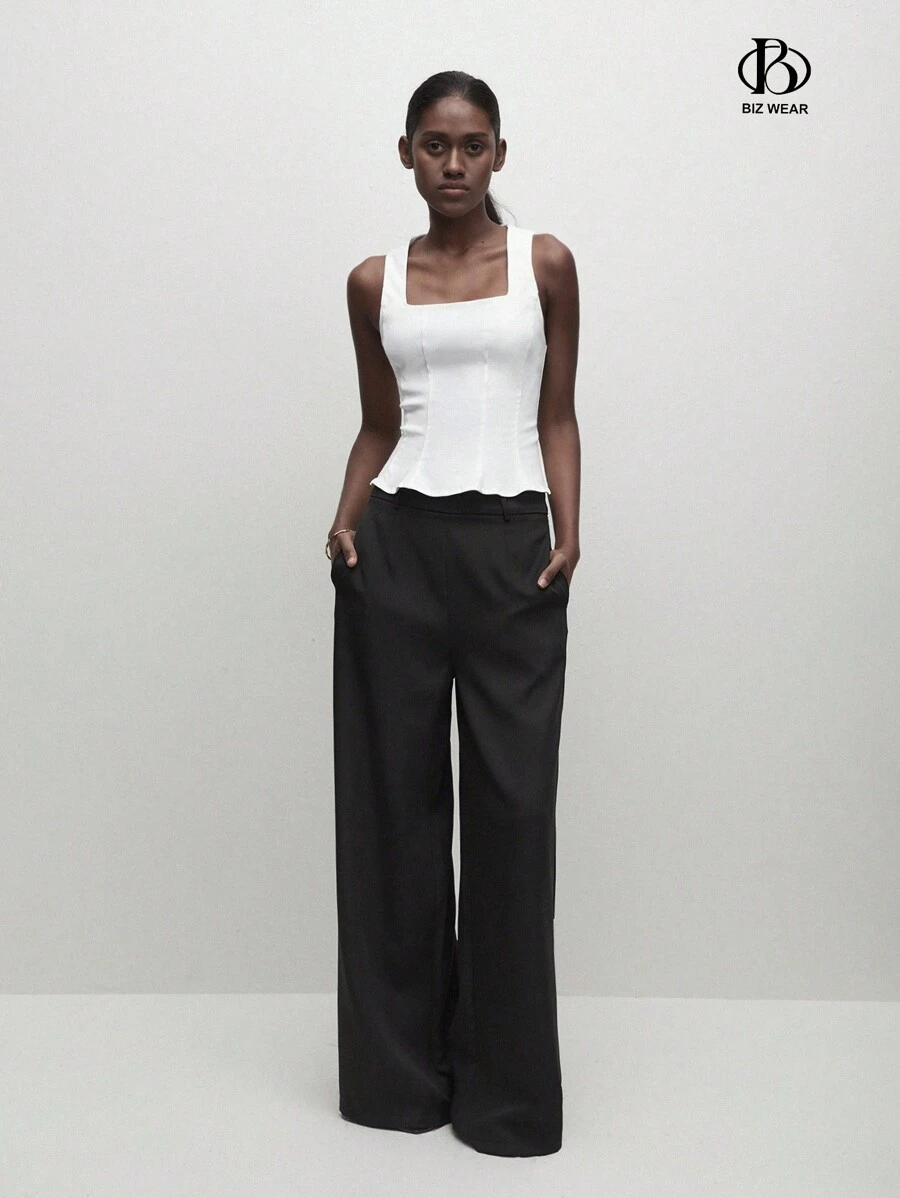 BizChic Women's Basic Square Neck Wide Strap Fitted Camisole, Urban Commute Office Business Casual Wear, Party & Gathering Outfit - White - View 1