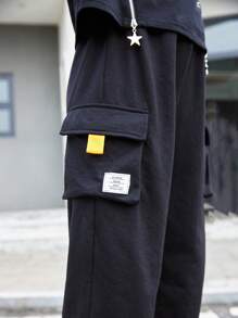 SHEIN Tween Girl Loose Casual Mid-Waist Cargo Pants With Pocket Decoration - Black - View 7