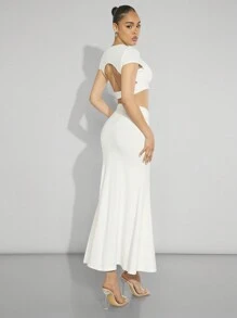 SHEIN Unity Open Back White Cut-Out Two-Piece Maxi Dress Set - White - View 2