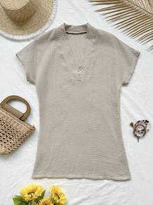 Soleia V-Neck Loose Slouchy Style Short Dress For Vacation