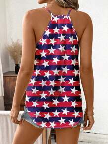 SHEIN Clasi 女款夏季美國國旗印花交叉前裝背心，日主題 - 彩色 - 查看 2