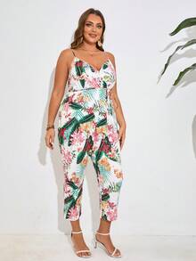 SHEIN Frenchy Bộ áo liền quần mùa hè in hoa màu xanh lá cây boho cỡ lớn dành cho nữ - Nhiều màu - Xem 3