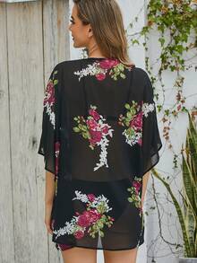 Wholesale Women Spring And Summer Sun Protection Coat, Kimono Shawl, Sunscreen Shirt With Arabic Print - Black - View 2