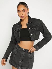 SHEIN Unity Veste en jean graphique lavé à la pierre