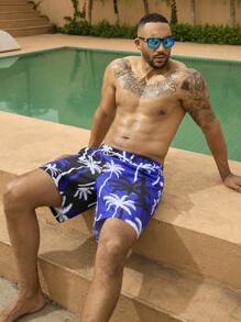 Manfinity Heren grote maten vakantie casual strandshorts met kleurblokken en kokospalmprint