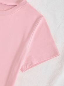 INAWLY Camiseta casual de manga corta con cuello redondo con estampado de corazón y graffiti rosado para mujer - Rosa - Ver 3