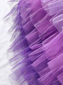 SHEIN Elegante vestido de varias capas con dobladillo de malla degradado y gráfico de letras para bebé niña, perfecto para primavera y verano - Morado - Ver 5