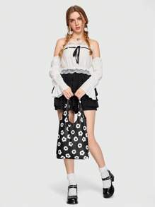 ROMWE Kawaii Bolsa De Almacenamiento Con Patrón De Flores Negras, De Dibujos Animados Con Gran Capacidad, Cartera De Compras Portátil Plegable Y Portátil - Multicolor - Ver 4