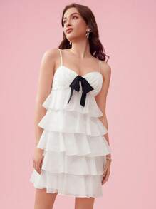 Enchnt Women Multi-Layer Design Spaghetti Strap Graduation White Summer Dress Hawaiian - White - View 5