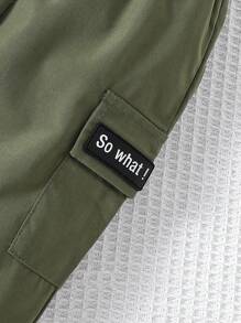 SHEIN Playful Pals Baby Boys' Letter Print Top And Solid Color Pants Set